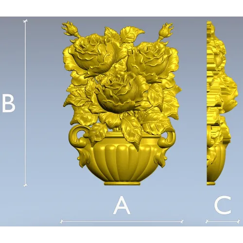 Floral Bouquet in Classic Vase 3D Model STL for CNC Milling