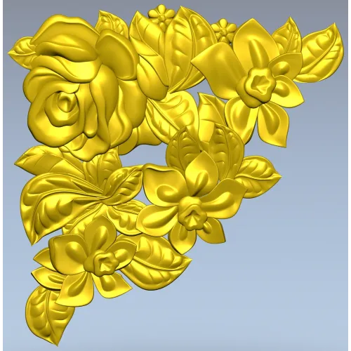 Floral Embrace - Detailed Corner Floral STL Model for CNC
