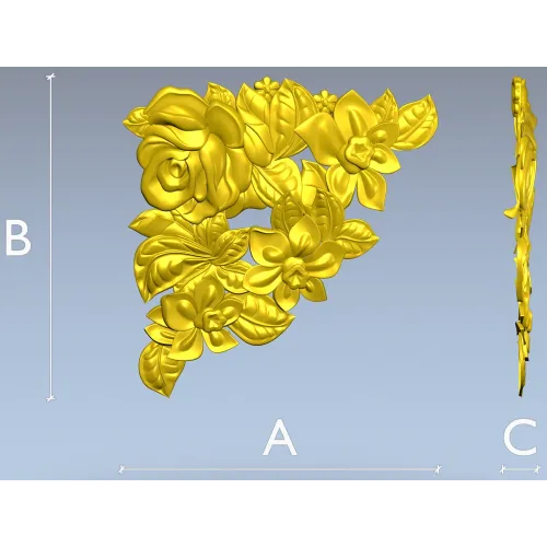 Floral Embrace - Detailed Corner Floral STL Model for CNC