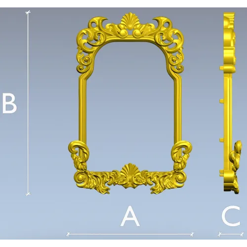 Rococo shell frame - detailed STL 3D model for CNC milling