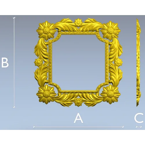 Floral Acanthus Square Frame STL 3D Model for CNC