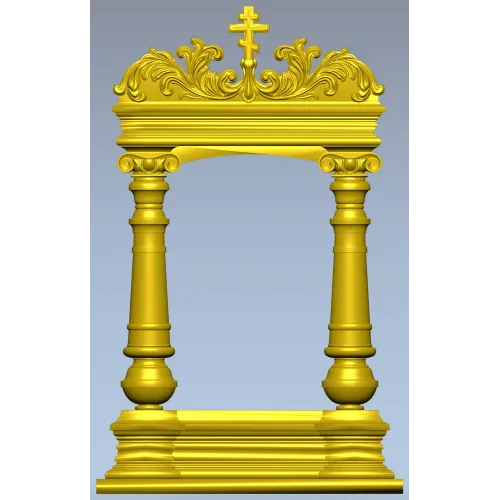 Киотная рамка с крестом и растительным картушем - 3D STL для ЧПУ