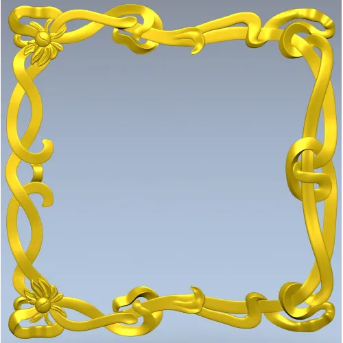 Floral Ribbon Square Frame - STL 3D Model for CNC Milling