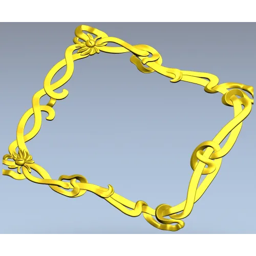 Floral Ribbon Square Frame - STL 3D Model for CNC Milling