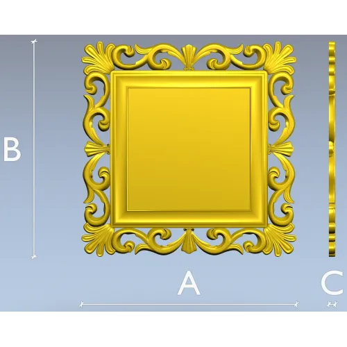 Baroque Square Frame STL - ornate CNC-ready 3D model