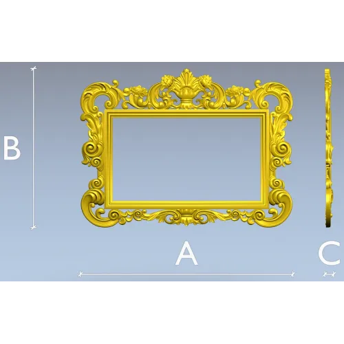 Baroque rectangular frame STL - ornate 3D model for CNC