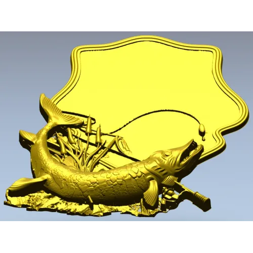 3D модель STL - Рамка "Рыбалка" с трофейной щукой для ЧПУ