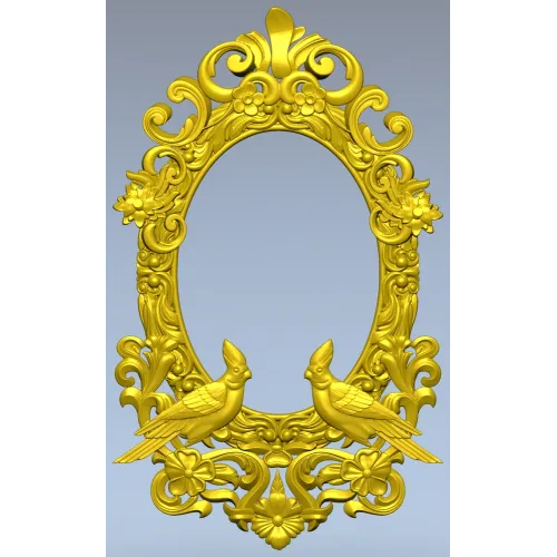 Овальная резная рамка с попугаями - STL модель для ЧПУ