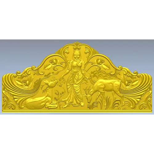 Maiden and Deer Crest - ornate STL headboard panel for CNC carving