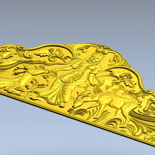 Maiden and Deer Crest - ornate STL headboard panel for CNC carving