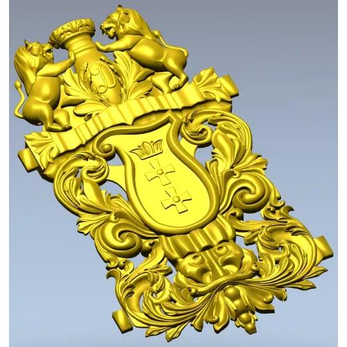 Резной гербовый картуш с львами - 3D модель STL для ЧПУ