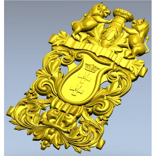 Резной гербовый картуш с львами - 3D модель STL для ЧПУ