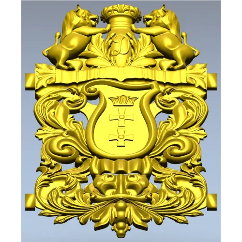 Резной гербовый картуш с львами - 3D модель STL для ЧПУ