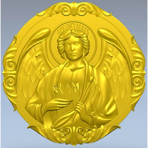 Archangel Jehudiel round medallion STL 3D model for CNC