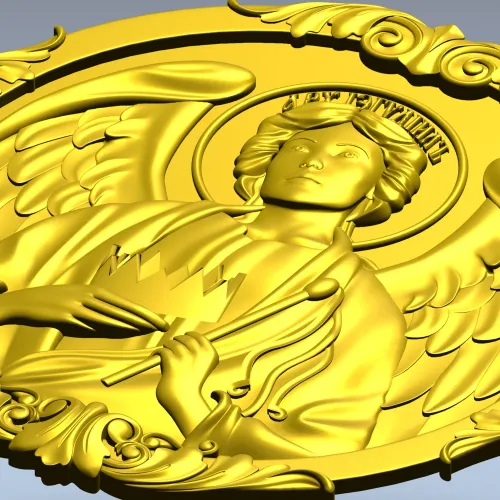 Archangel Jehudiel round medallion STL 3D model for CNC