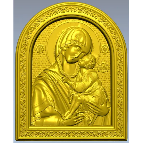 Theotokos Eleusa - arched icon relief STL for CNC
