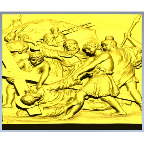 High-relief Crucifixion Panel - 3D STL model for CNC carving