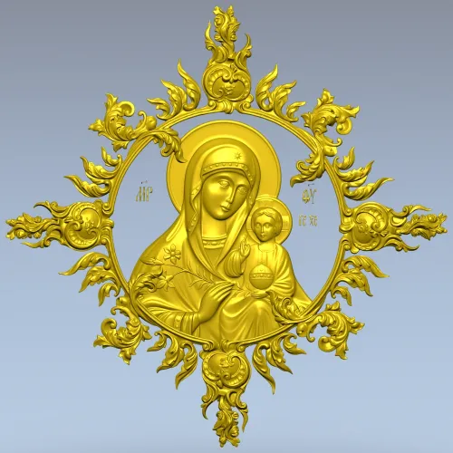 Unfading Flower - Theotokos high-relief 3D STL for CNC
