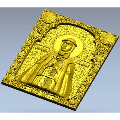 Saint Olga icon panel - 3D STL model for CNC milling