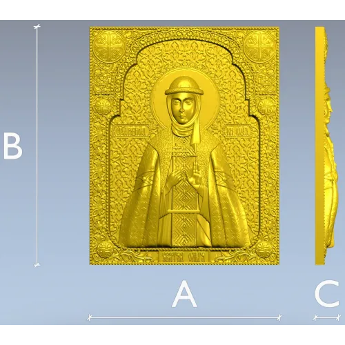 Saint Olga icon panel - 3D STL model for CNC milling