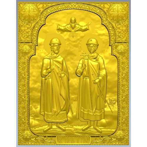 Saints Boris and Gleb - high relief icon STL for CNC