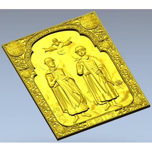 Saints Boris and Gleb - high relief icon STL for CNC
