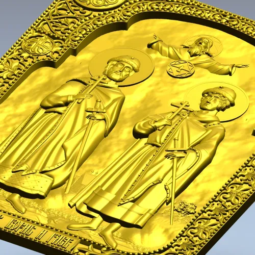 Saints Boris and Gleb - high relief icon STL for CNC