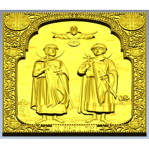 Saints Boris and Gleb - high relief icon STL for CNC