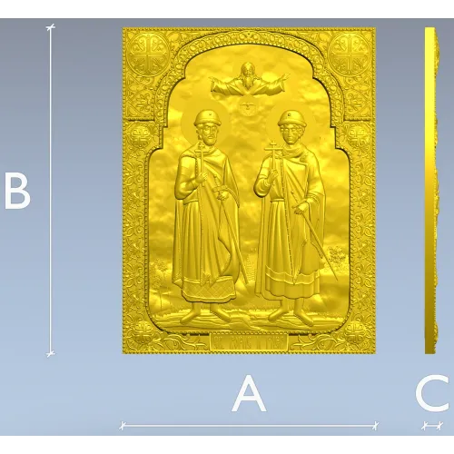 Saints Boris and Gleb - high relief icon STL for CNC