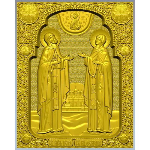 Saints Peter and Fevronia icon relief STL for CNC