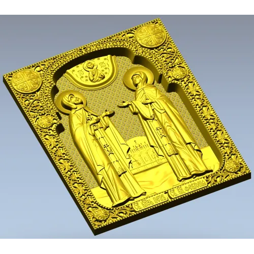 Saints Peter and Fevronia icon relief STL for CNC