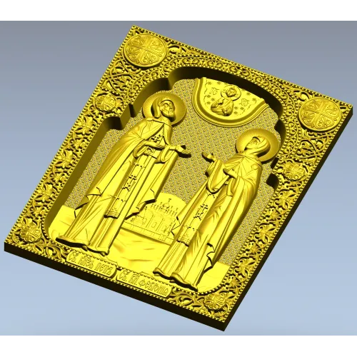 Saints Peter and Fevronia icon relief STL for CNC