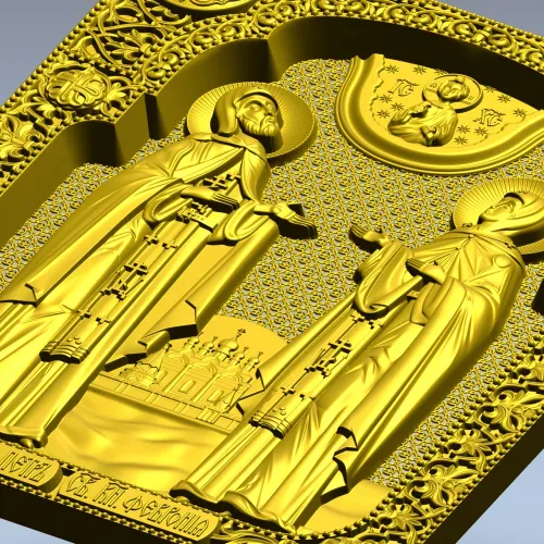 Saints Peter and Fevronia icon relief STL for CNC