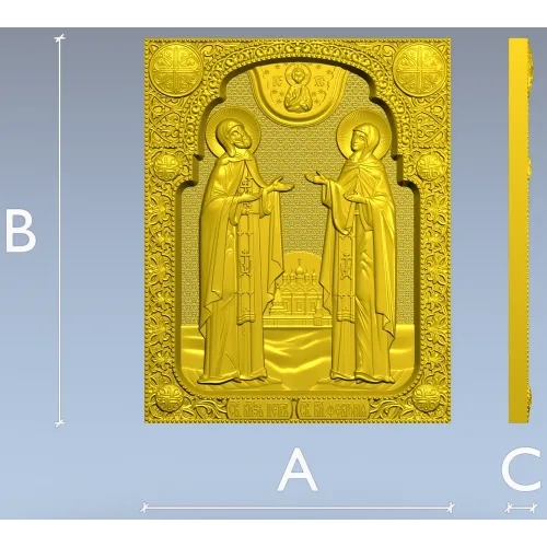 Saints Peter and Fevronia icon relief STL for CNC