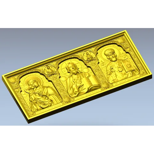 High-relief Icon Triptych STL - Theotokos, Christ Pantokrator, St. Nicholas
