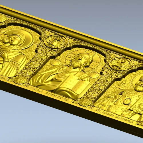 High-relief Icon Triptych STL - Theotokos, Christ Pantokrator, St. Nicholas