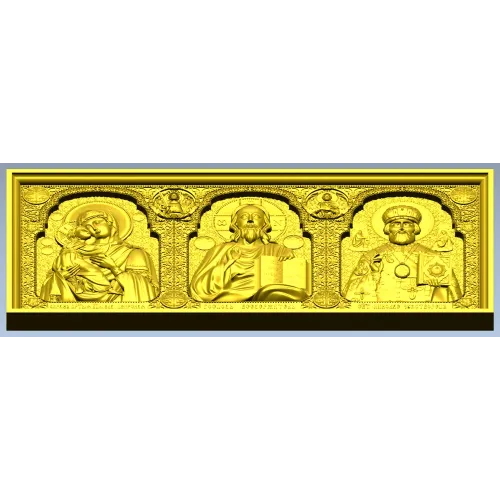 High-relief Icon Triptych STL - Theotokos, Christ Pantokrator, St. Nicholas