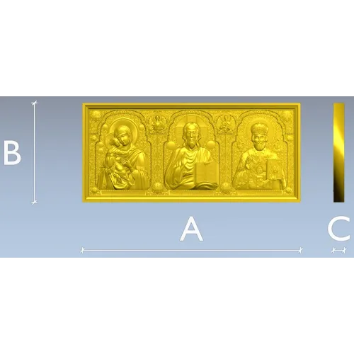High-relief Icon Triptych STL - Theotokos, Christ Pantokrator, St. Nicholas