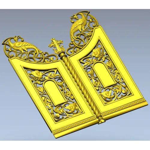 3D модель Царские врата для ЧПУ (STL) - ажурные створки с птицами и крестом