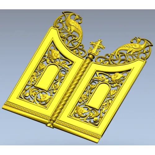 3D модель Царские врата для ЧПУ (STL) - ажурные створки с птицами и крестом