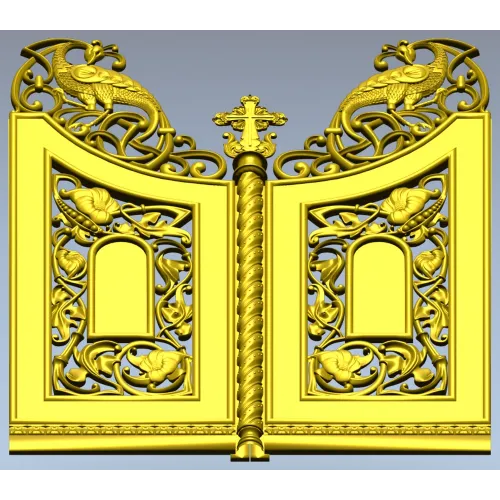 3D модель Царские врата для ЧПУ (STL) - ажурные створки с птицами и крестом