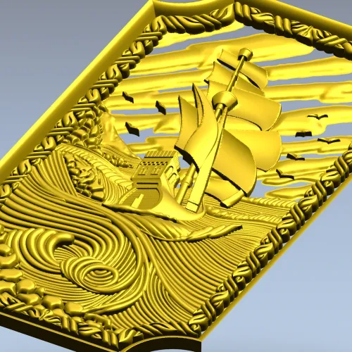 Рельефная панель "Парусник" - 3D модель STL для ЧПУ