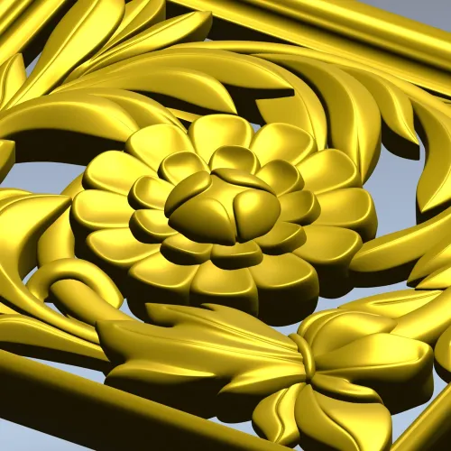 Квадратная резная панель "Златоцвет" - 3D модель STL для ЧПУ