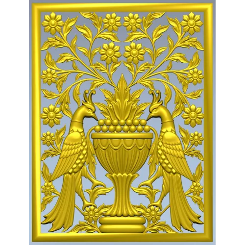 Twin Peacocks Urn Panel STL
