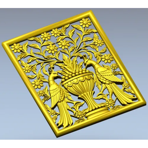 Twin Peacocks Urn Panel STL