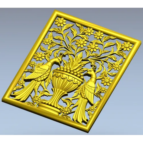 Twin Peacocks Urn Panel STL