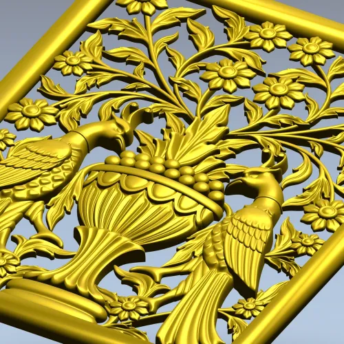 Twin Peacocks Urn Panel STL