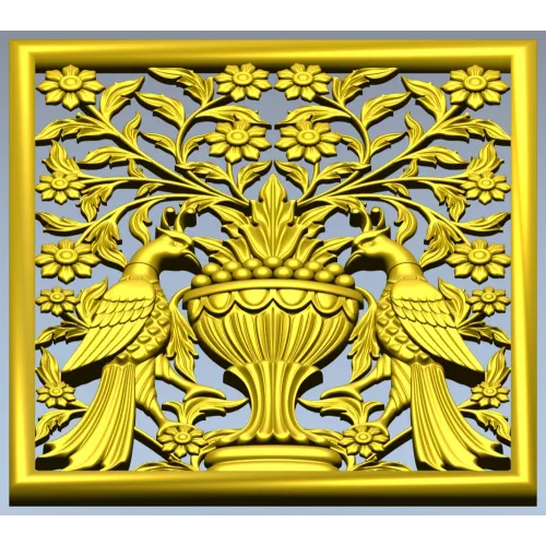 Twin Peacocks Urn Panel STL