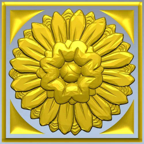 Sunburst square rosette STL 3D model for CNC