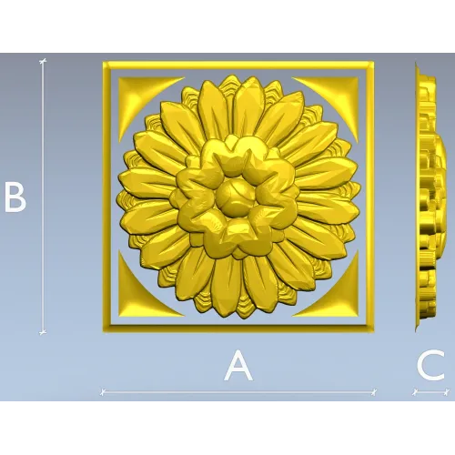 Sunburst square rosette STL 3D model for CNC